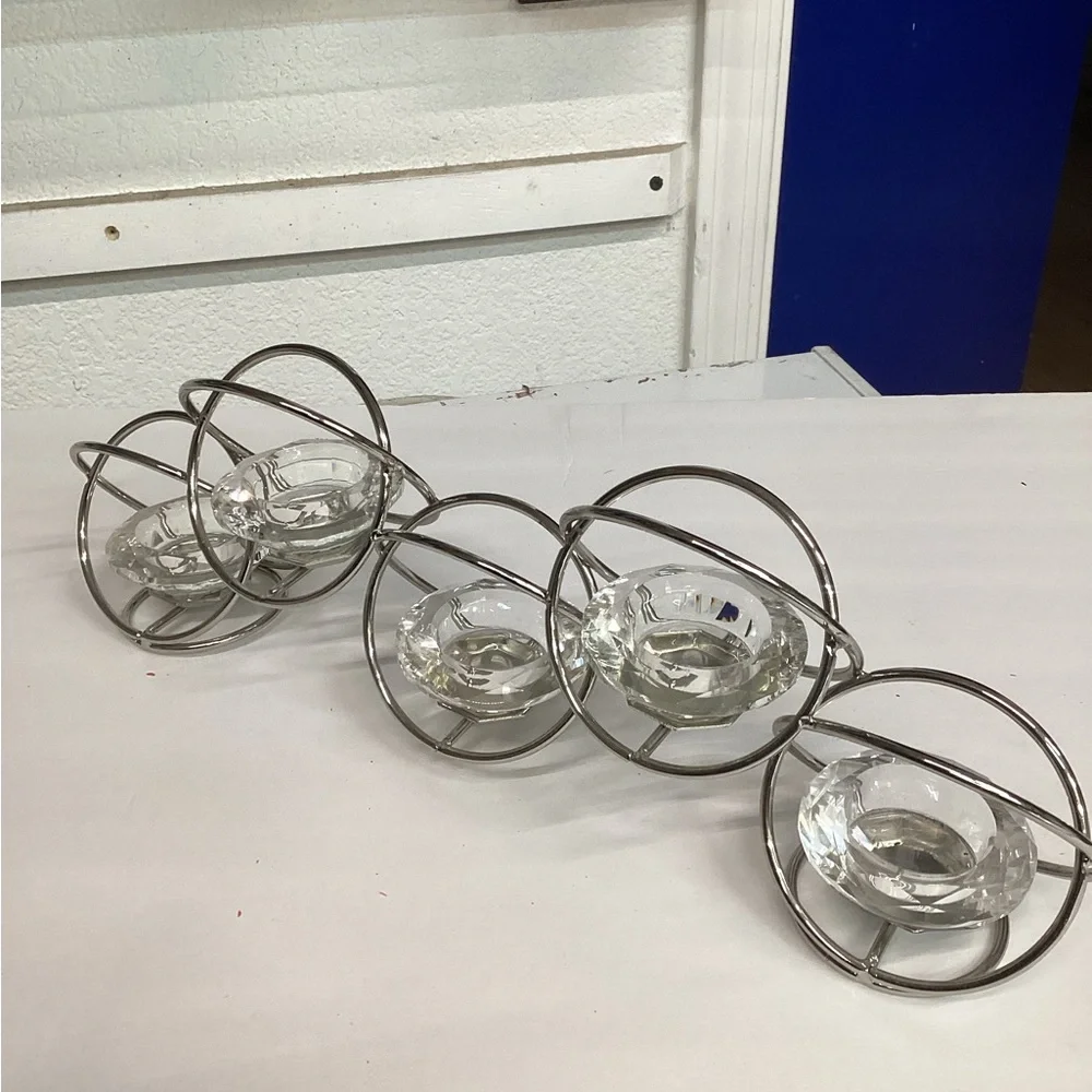Contemporary Silver & Diamond Pattern Votive (5) Inch Candle Holder